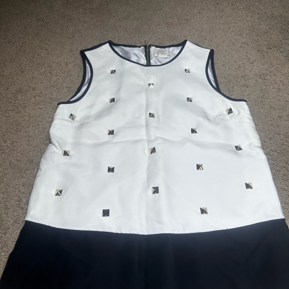 Kate Spade White and Black GOLD Embellished Sleeveless Lined Top Size 4 Viscose